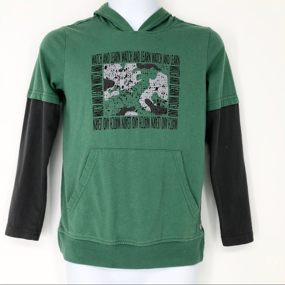 Xersion Boys 8 Green & Gray Hooded Long Sleeve Top